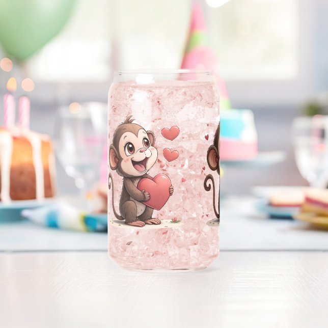 Drinkware Set Monkey Love Red Hearts  Can Glass (Insitu (Birthday))