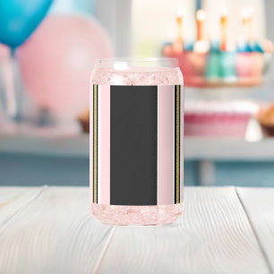 Drinkware Set Pink & White Gold Black Stripe Can Glass