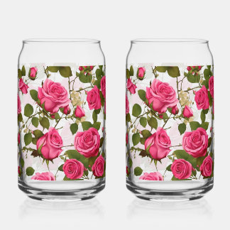 Drinkware Set "Rose Garden Delight: Seamless Pink  Can Glass