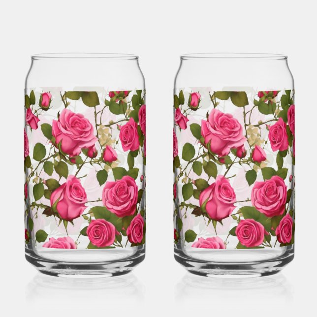 Drinkware Set "Rose Garden Delight: Seamless Pink  Can Glass (Front)