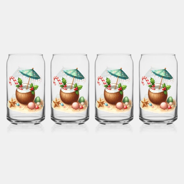 Drinkware Set-Tropical Christmas Can Glass (Front)