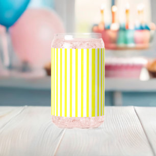 Drinkware Set Yellow & White Stripe Can Glass