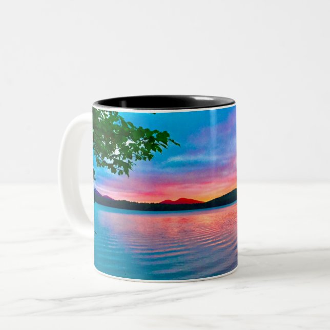 drinkware, sunset over lake, Two-Tone coffee mug (Front Left)