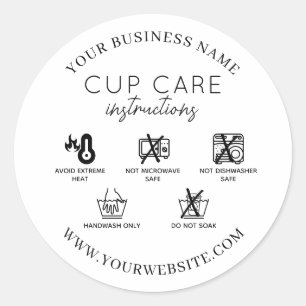 Drinkware Vinyl Tumbler Cup Mug Care Instruction Classic Round Sticker