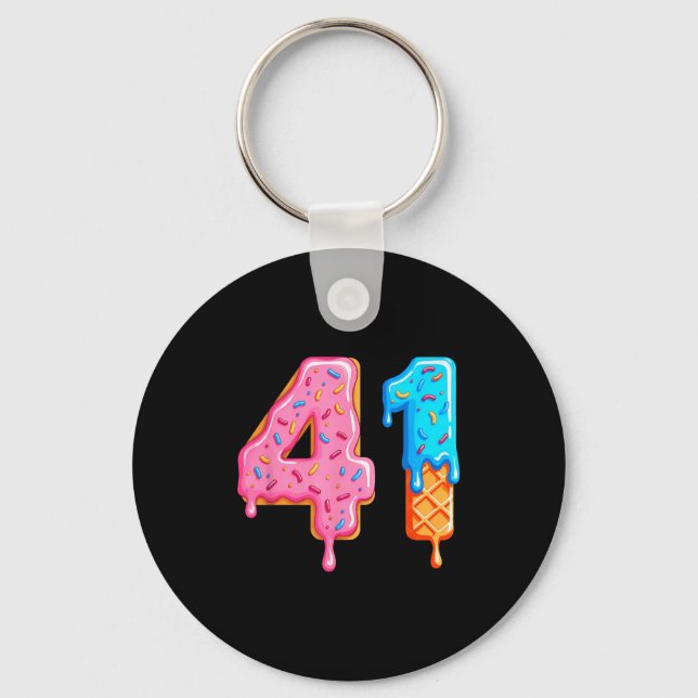 Drip 41 Meme Cool Baseball Style Number Forty One  Key Ring (Front)