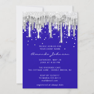 Drip Glitter Bridal Wedding Silver Grey Royal Blue Invitation