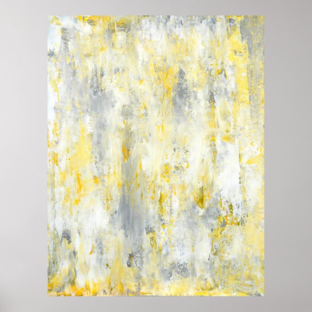'Drip' Grey and Yellow Abstract Art Poster Print (Front)
