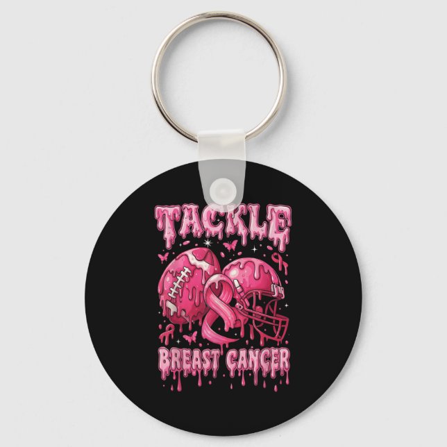 Drip Ice Cream Tackle Breast Cancer Football Aware Key Ring (Front)