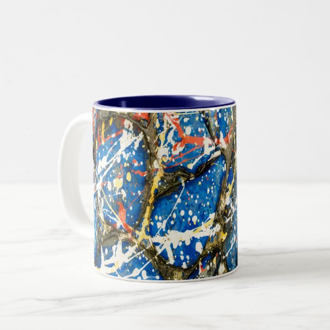 Drip Painting Two Tone Coffee Mug Abstract (Front Left)