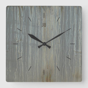 DRIP STAINED METAL industrial or urban decor Square Wall Clock
