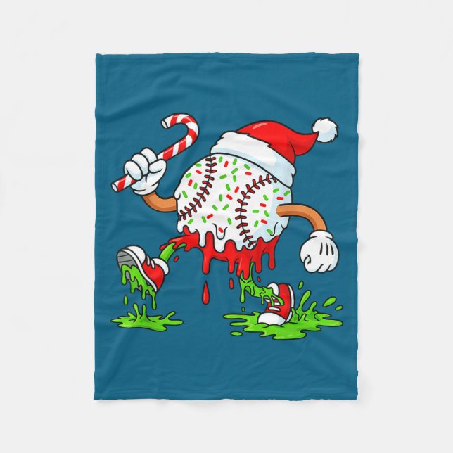 Dripng Ice Cream Baseball Santa Hat, Xmas Pajama K Fleece Blanket (Front)