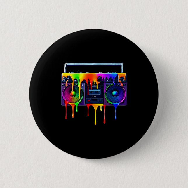 Dripng Paint Boombox Funny Old School 80s Music Hi 6 Cm Round Badge (Front)
