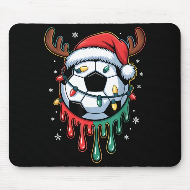 Dripng Soccer Ball Christmas Santa Hat Holiday  Mouse Mat (Front)