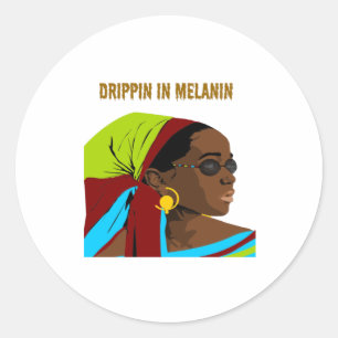 Drippin in Melanin Classic Round Sticker