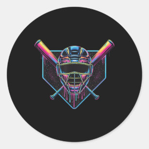 Dripping Baseball Catcher Mask Baseball Fan Street Classic Round Sticker