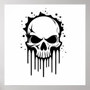 Dripping Black Flash Art Skull Poster