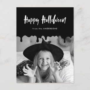 Dripping Blood Black Halloween Photo Holiday Postcard
