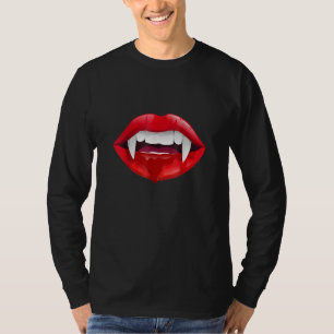 Dripping Blood Dracula Lips Happy Halloween Horror T-Shirt