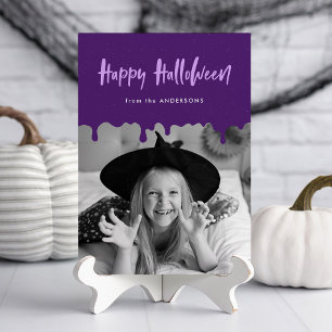 Dripping Blood Purple Halloween Photo Card