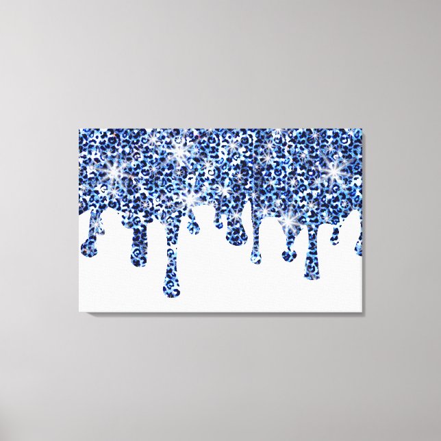 Dripping Blue Cheetah Sparkles Canvas Print (Front)