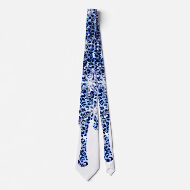 Dripping Blue Cheetah Sparkles Neck Tie (Front)