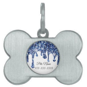 Dripping Blue Cheetah Sparkles Pet ID Tag