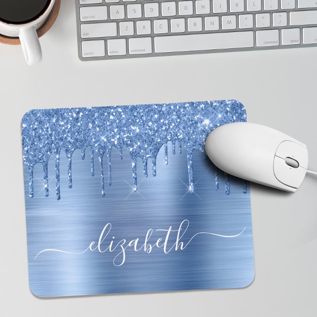 Dripping Blue Glitter Monogram Mouse Pad (Creator Uploaded)
