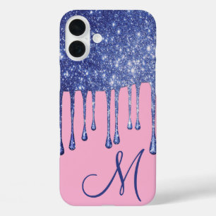 Dripping Blue Glitter Monogram Phone Case