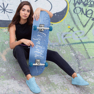 Dripping Blue Glitter Personalized Skateboard