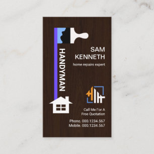Dripping Blue Paint Brush Timber Grain Handyman Business Card