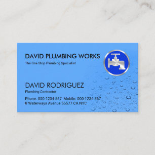 Dripping Blue Water Drops Plumbing Business Card