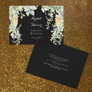 Dripping Botanical Champagne Black Bridal Shower Invitation