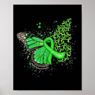 Dripping Butterfly Green Ribbon Kidney Disease Awa Poster