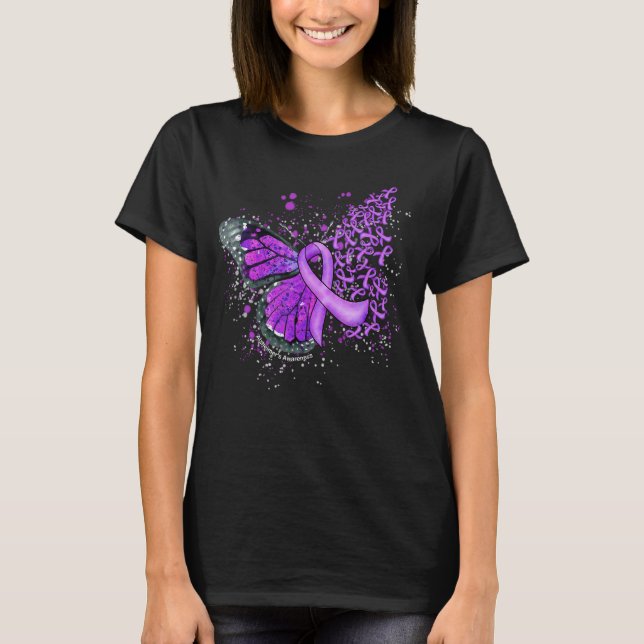 Dripping Butterfly Purple Ribbon Alzheimer's Aware T-Shirt (Front)