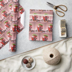 Dripping Chocolate On Strawberry Wrapping Paper
