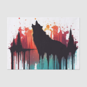 Dripping Colours of the Wind Howling Wolf Decoupag Tissue Paper