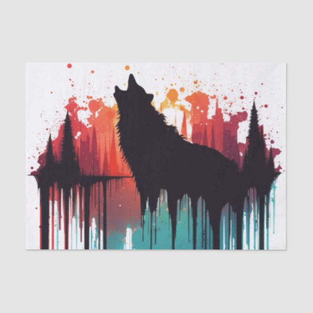 Dripping Colours of the Wind Howling Wolf Decoupag Tissue Paper (Front)