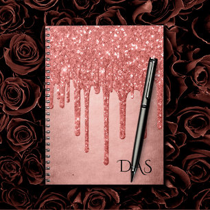 Dripping Coral Glitter Melting Drizzle Monogram Notebook