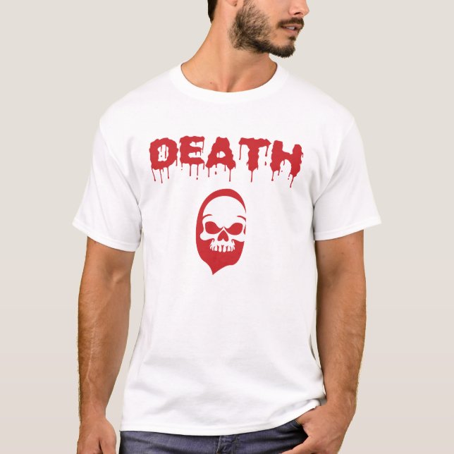 Dripping 'Death' Text Horror Illustration T-Shirt (Front)