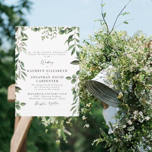Dripping Eucalyptus Elegant White Wedding  Invitation (Creator Uploaded)