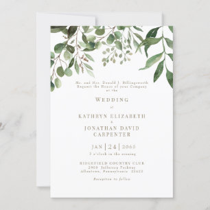 Dripping Eucalyptus Gold Text Wedding Invitation