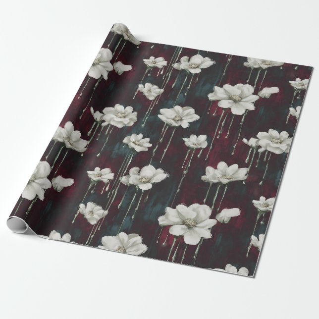 Dripping Floral Dark Wrap Wrapping Paper (Unrolled)