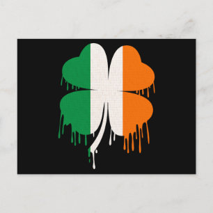 Dripping Four Leaf Clover Irish Flag Postcard