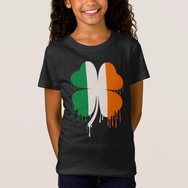 Dripping Four Leaf Clover Irish Flag T-Shirt (Front)