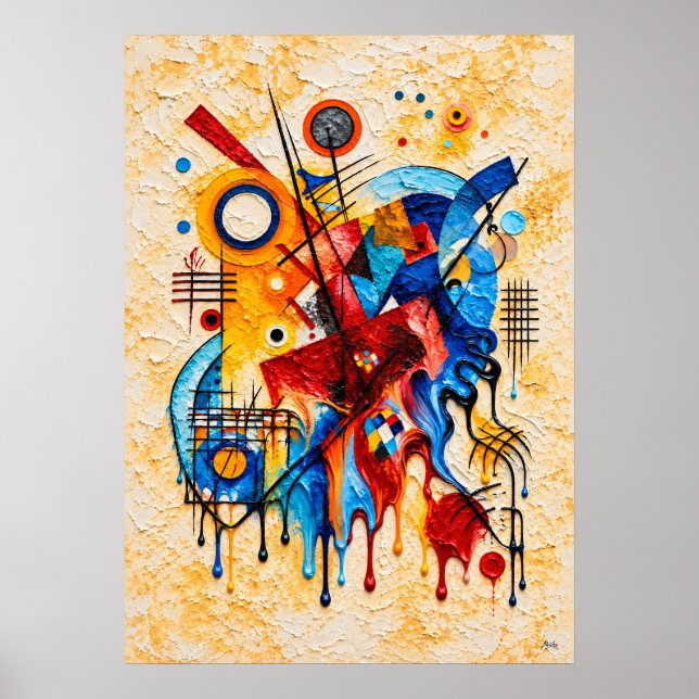 Dripping Geometric Abstract With Bold Primary Colo Poster (Front)