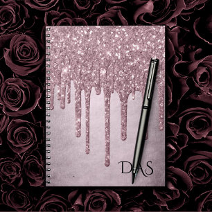 Dripping Girly Glitter   Dusty Mauve Pink Monogram Notebook