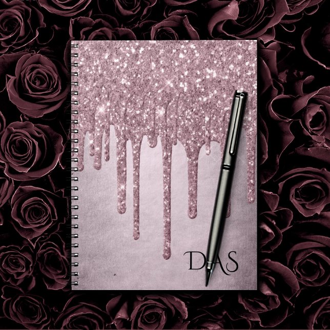 Dripping Girly Glitter | Dusty Mauve Pink Monogram Notebook (Creator Uploaded)