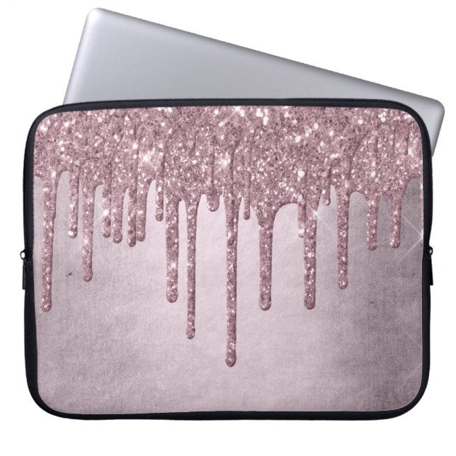 Dripping Girly Glitter | Dusty Mauve Pink Shimmer Laptop Sleeve (Front)