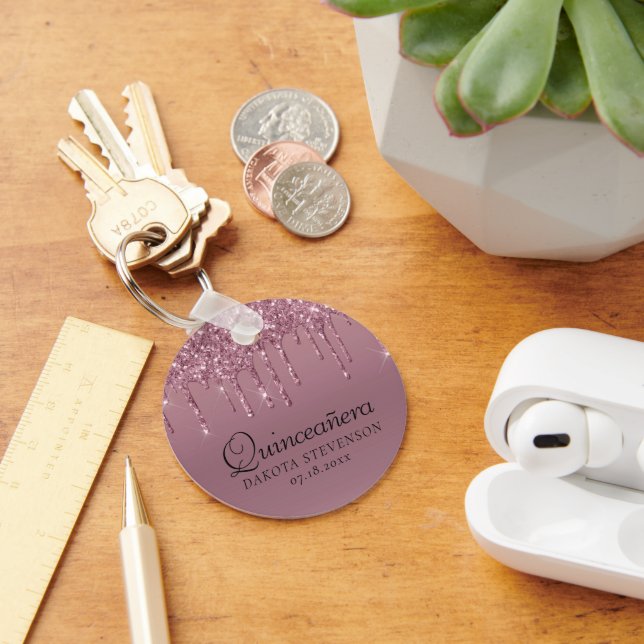 Dripping Girly Glitter | Mauve Pink Quinceanera Key Ring (Desk)