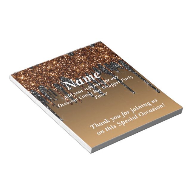 Dripping Glitter Candy Bar Wrapper Party Favours Notepad (Angled)